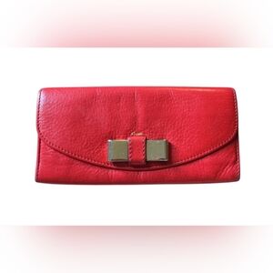 Chloe Red Leather Wallet with Silver Bow Accent
